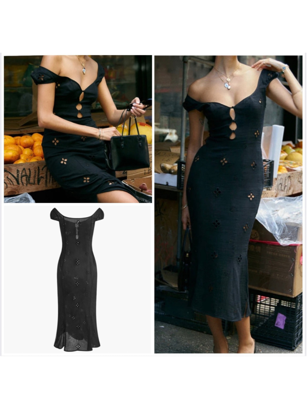 Commense Semi-Sheer Keyhole Black Midi Dress Size M